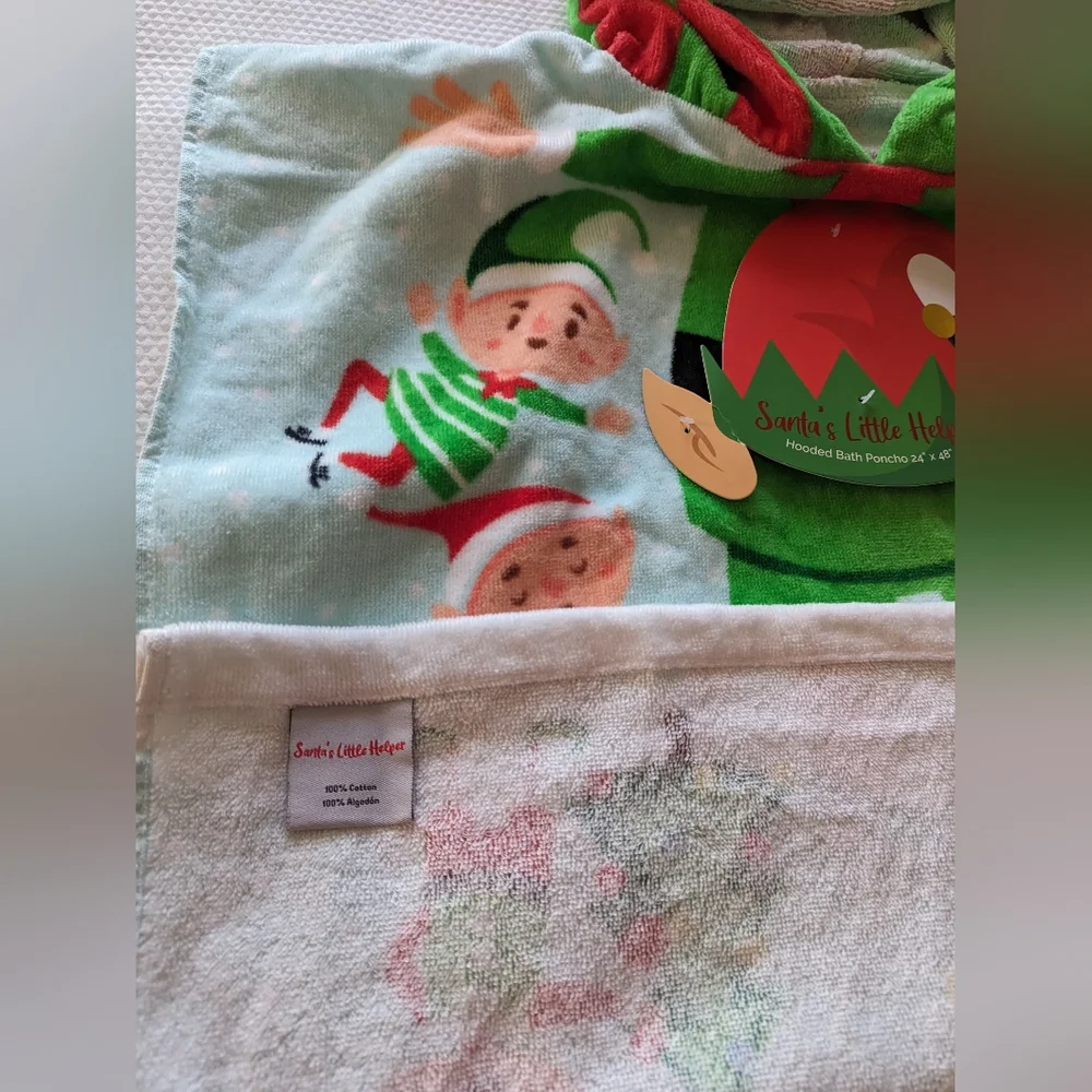 Elfos Christmas Hooded Bath Towel Toddler Young Kids.